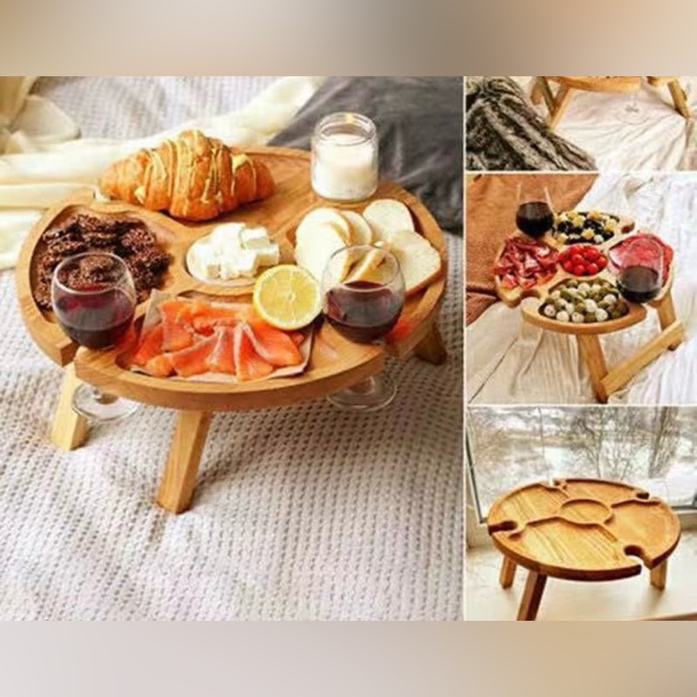 Wooden Folding Tray with glass holder